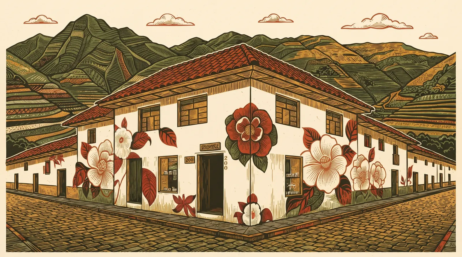 Grabado: la casa de té TEJA VUH en la Calle Callao 200, Pisac